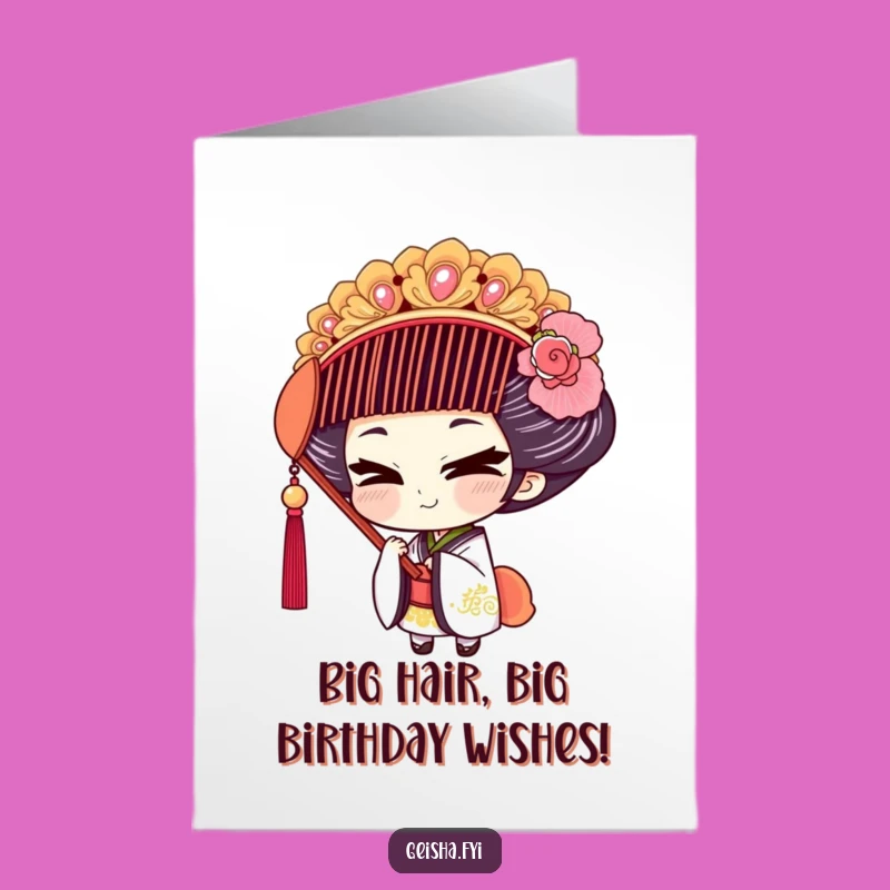Free Printable Geisha Birthday Card: Mischievous Comb Try-On, Funny Gift