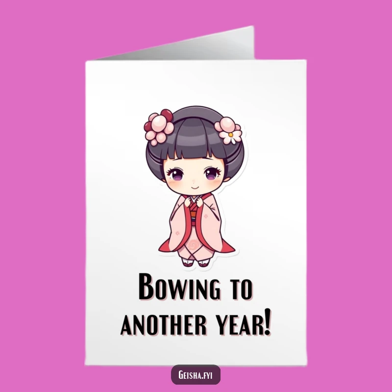 Cheerful Geisha Bowing Happy Birthday Card - Free Printable Downloadable