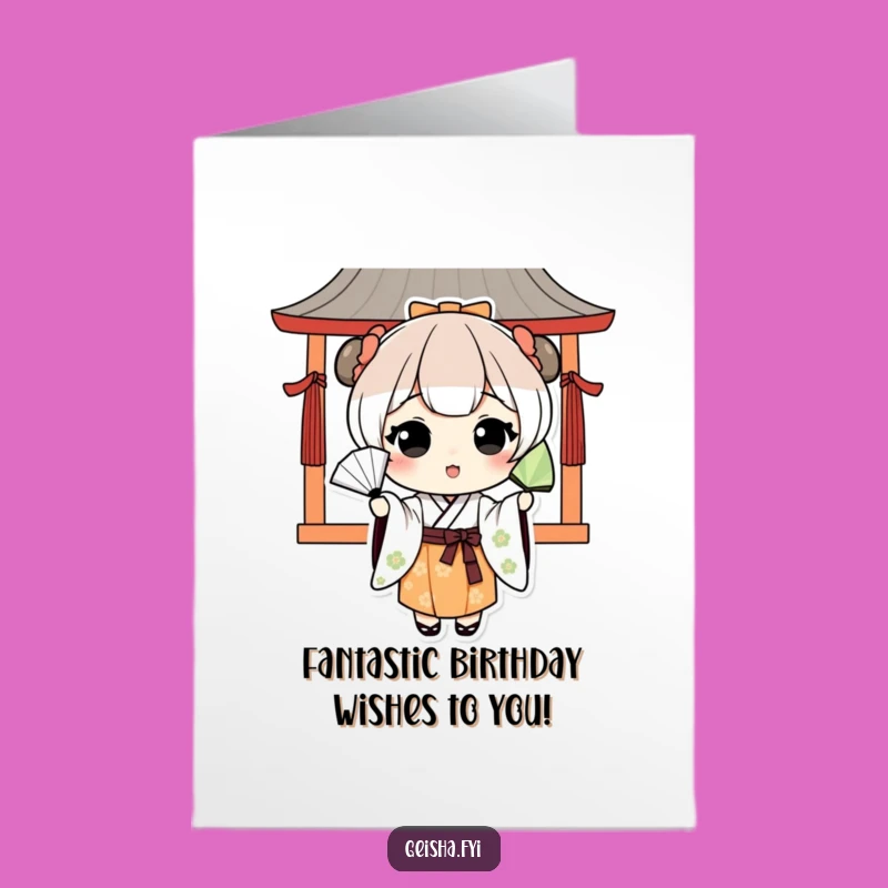 Free Printable Birthday Card: Kawaii Fan Dancer - Joyful Downloadable Gift