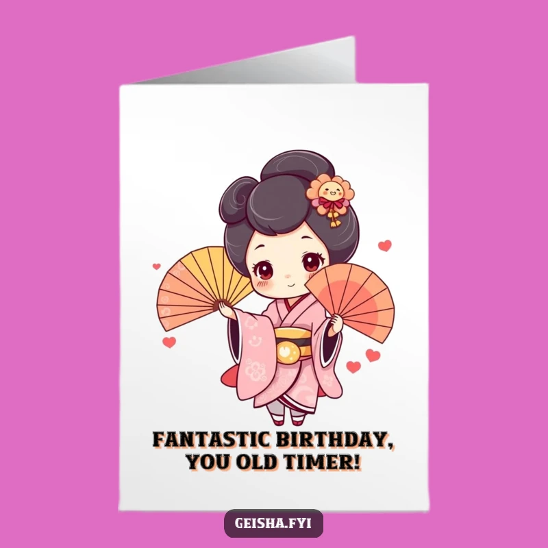 Free Printable Birthday Card: Cute Geisha Fan Toss Funny Downloadable Gift