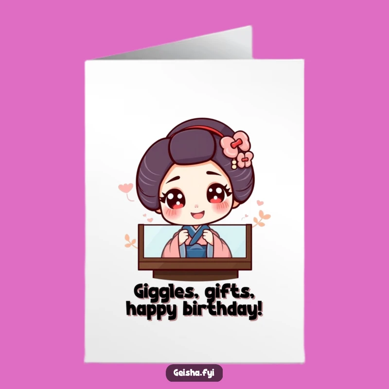 Free Printable Birthday Card: Giggling Geisha Peeks, Funny Downloadable Gift!