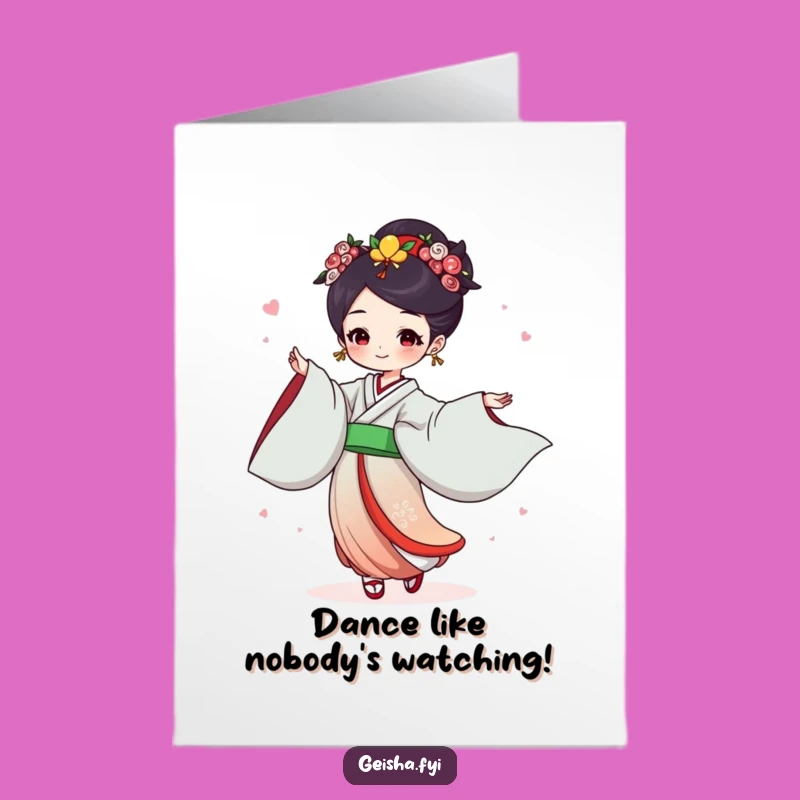 Free Printable Birthday Card: Joyful Geisha Dance Funny Downloadable Gift