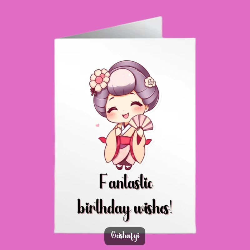 Free Printable Birthday Card: Smiling Geisha Fanning! Funny DIY Gift