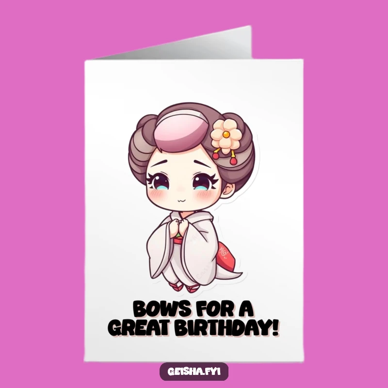 Free Printable Funny Geisha Birthday Card: Cheerful Bowing Humor, Downloadable Gift for Home Printing