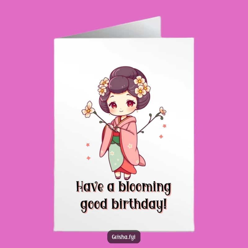 Free Printable Whimsical Geisha Flower Card - Funny Birthday Downloadable Gift
