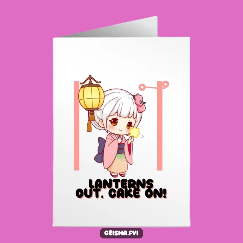 Funny Free Printable Geisha Birthday Card: Curious Lantern Downloadable Gift for Her