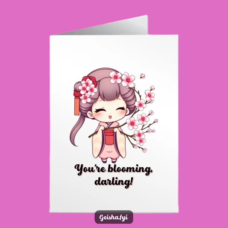 Funny Free Printable Geisha Wink Birthday Card - Cherry Blossom Smile - Downloadable Gift