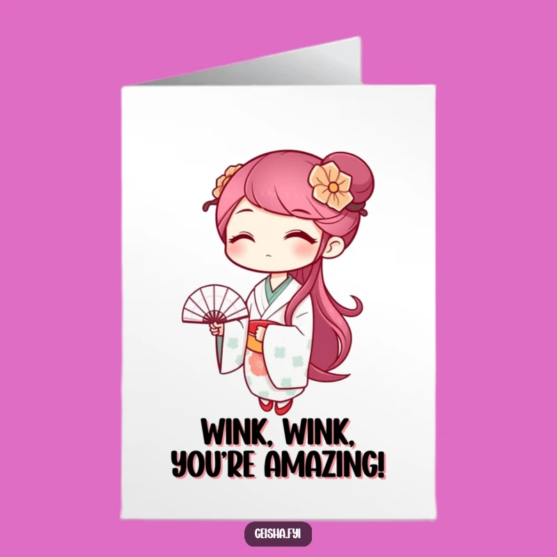 Charming Free Printable Geisha Congrats Card: Winking Fan Downloadable Gift