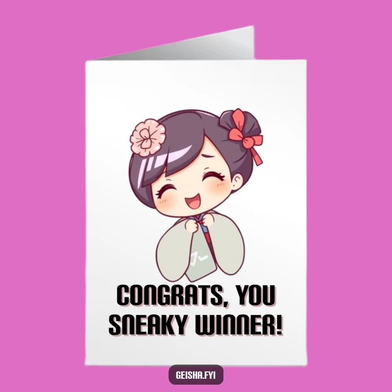 Free Printable Congrats Card: Geisha's Playful Reveal - Funny Downloadable