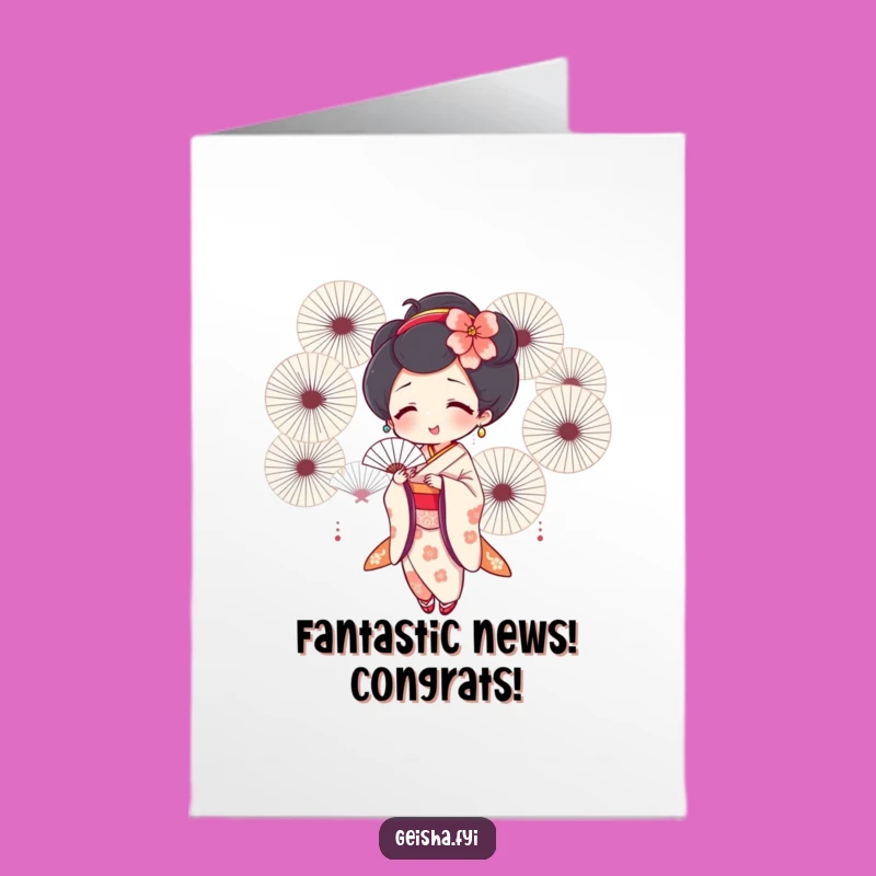 Free Printable Geisha Fans Congrats Card - Joyful Fanning - Downloadable Art