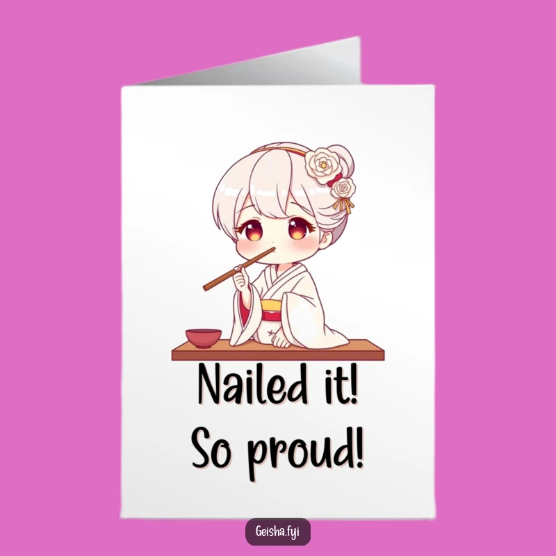 Free Printable Geisha Congrats Card - Chopstick Skillful Balance - Downloadable Humor