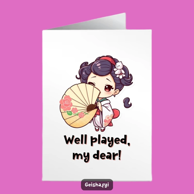 Playful Free Printable Congrats Card: Geisha Winks at Your Success Downloadable Gift!