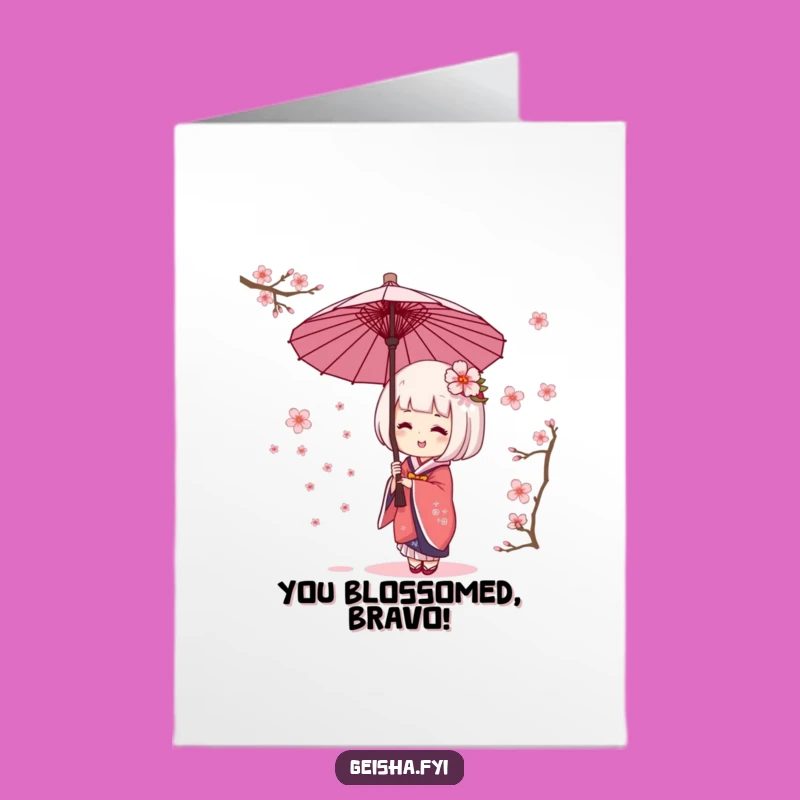 Free Printable Congratulations Geisha Umbrella Blossoms Card - Cheerful Downloadable Gift