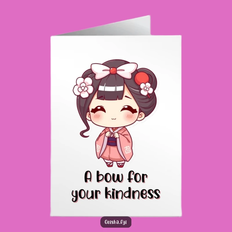 Free Printable Geisha Bow Card: Funny Thank You Downloadable Gift