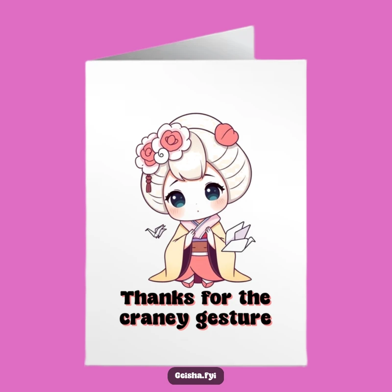 Free Printable Thank You Card: Geisha Amazed by Origami Crane Funny Downloadable