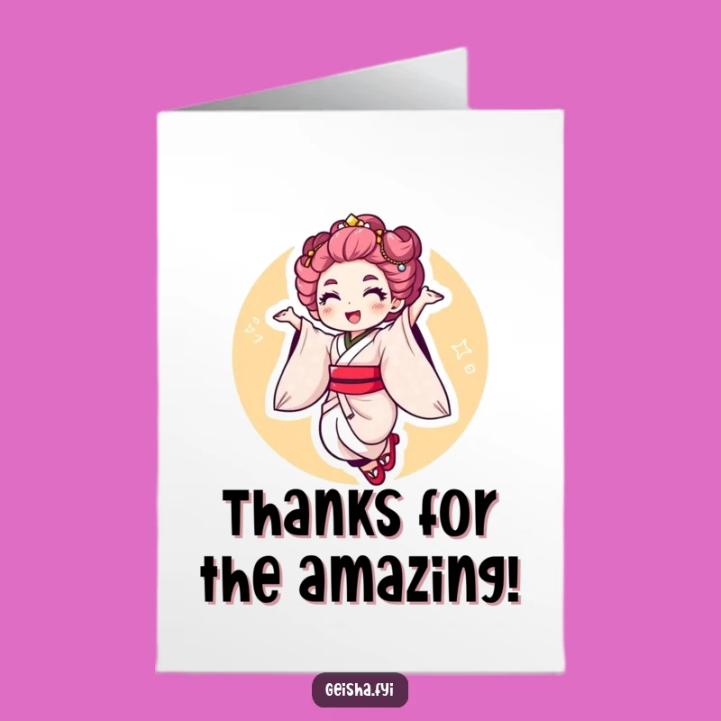 Free Printable Thank You Card: Graceful Geisha Jump, Expressive Downloadable Gift!