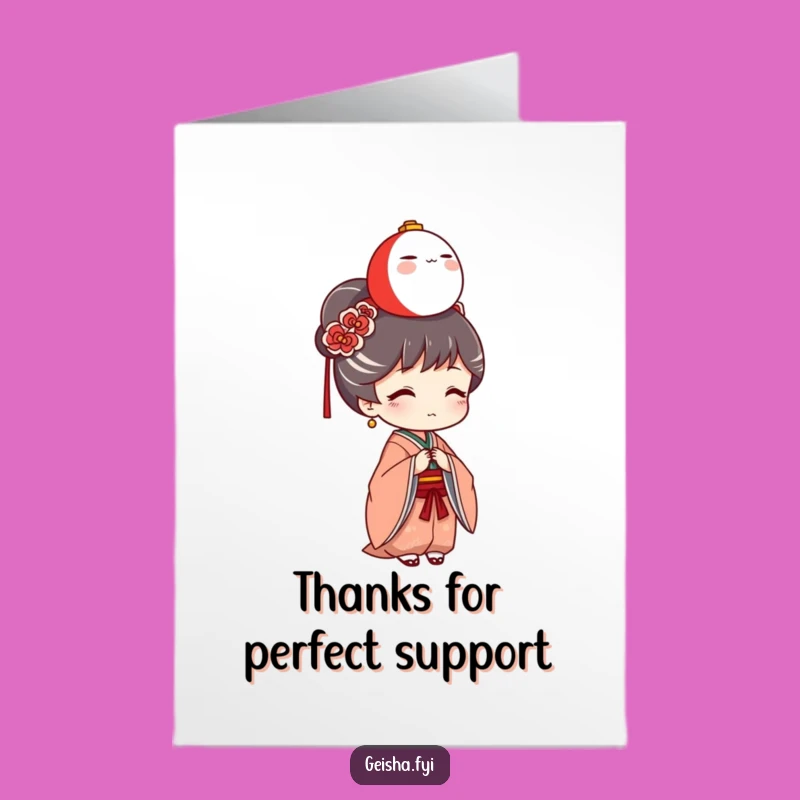 Humorous Free Printable Geisha Thank You Card: Daruma Doll Gratitude
