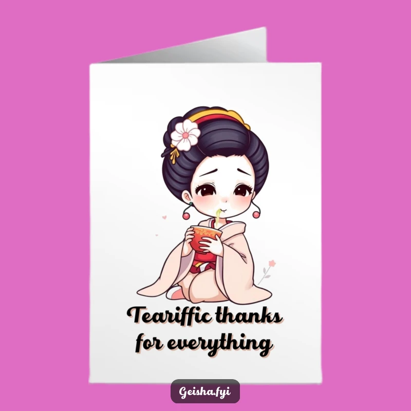 Free Printable Thank You Card: Geisha Tea Sip Funny Downloadable Gift