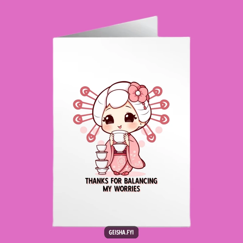 Geisha Teacup Balance Free Printable Thank You Card - Funny Downloadable Gift