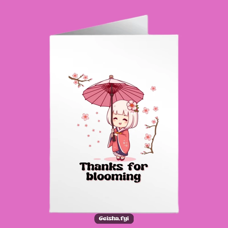 Humorous Thank You Geisha Umbrella Blossoms Free Printable Card - Grateful Gift