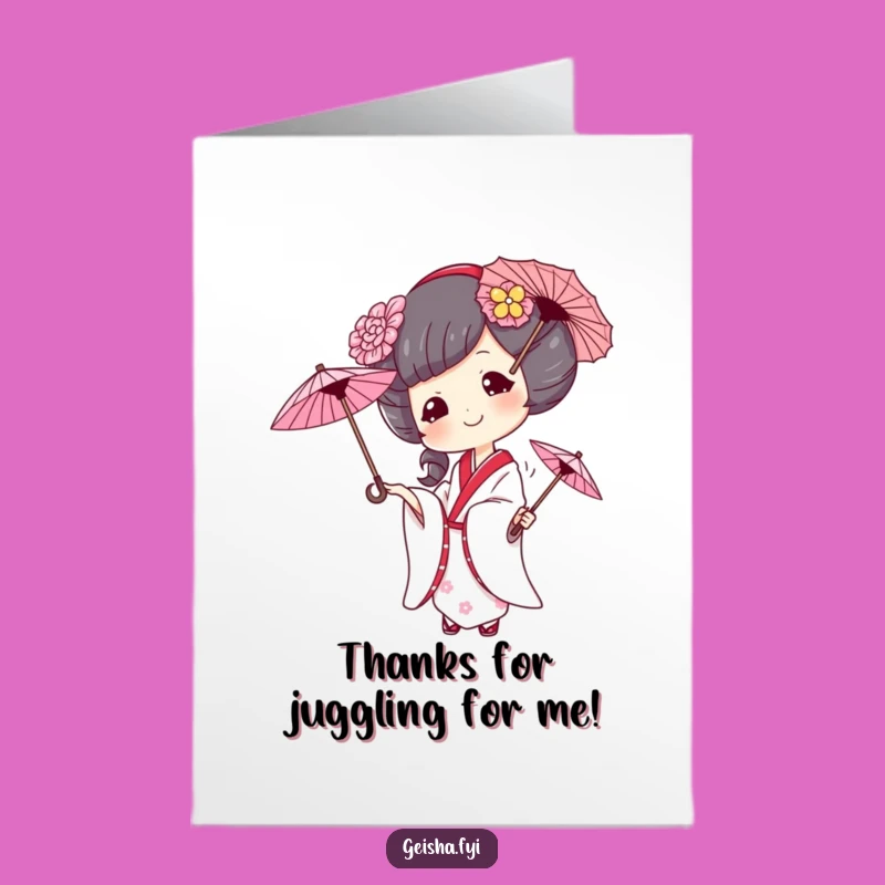 Free Printable Geisha Juggling Umbrellas Thank You Card - Funny Downloadable
