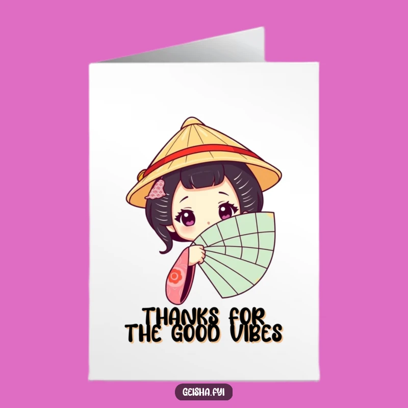 Free Printable Funny Geisha Thank You Card: Peeking Fan Gratitude, Downloadable Gift for Home Printing