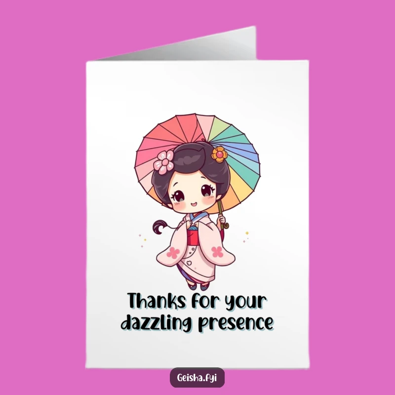 Free Printable Geisha Thank You Card: Glittery Parasol Appreciation, Print at Home