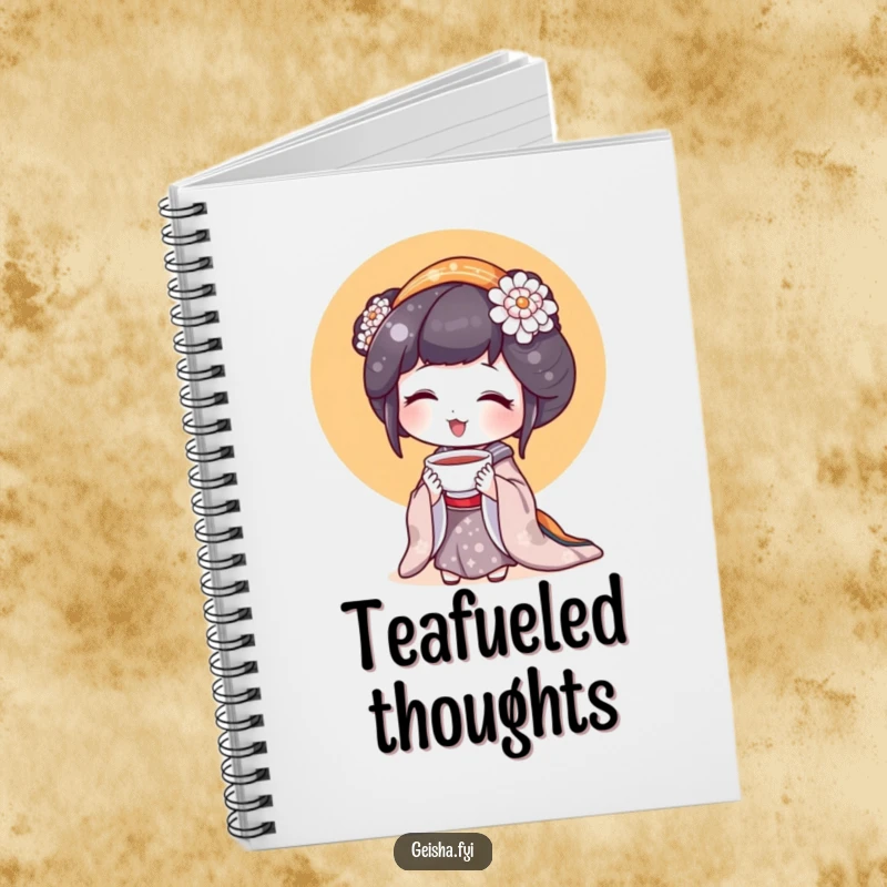Funny Geisha Notebook: Geisha character holding a tiny teacup, perfect for journaling and note-taking.