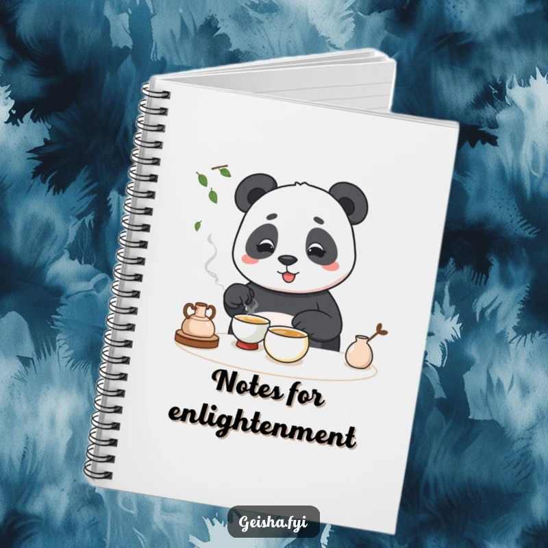 Funny notebook with a panda failing at a tea ceremony, ideal for journaling and notes.