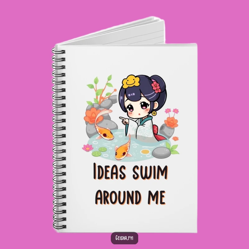 Funny Geisha Points at Koi Notebook: Jot Down Ideas with Peaceful Pond Scenes Gift