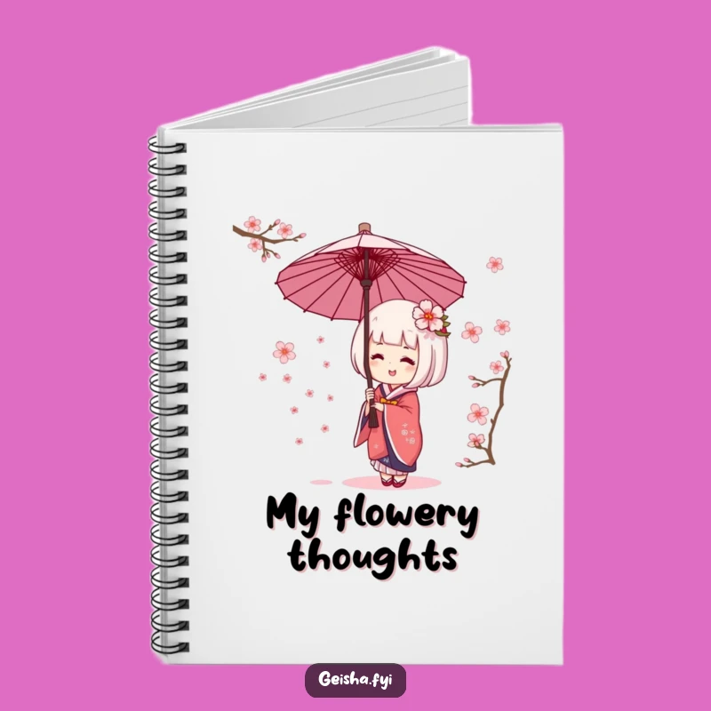 Funny Geisha Umbrella Cherry Blossom Notebook - Journal Your Giggles