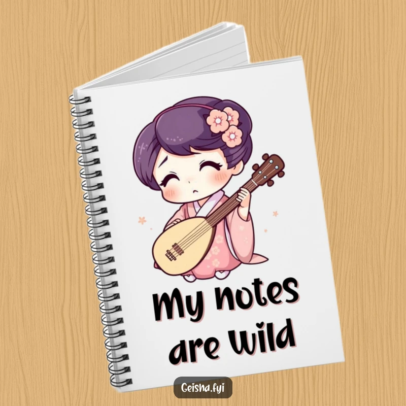 Funny Geisha Notebook: Surprised character plays a tiny shamisen, a whimsical and humorous journal.