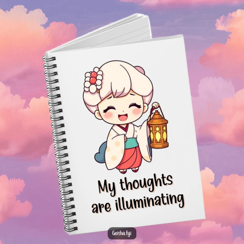 Funny Notebook: A geisha holds a lantern, its light illuminating a laughing face, inspiring notes filled with joy.