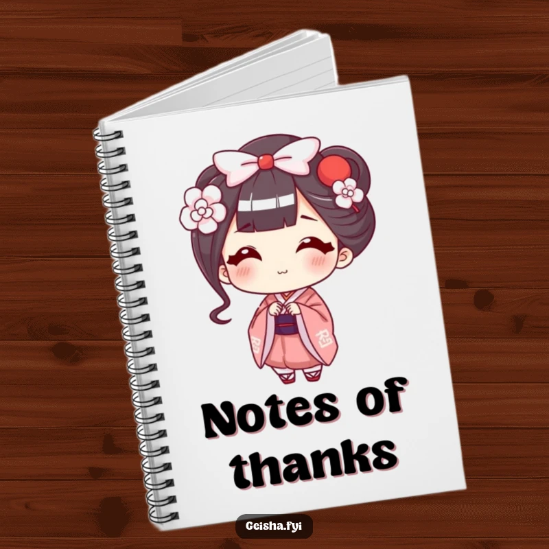 Funny Geisha Notebook: Happy character offers a smiling bow, perfect for notes and creative thoughts with a humorous touch.