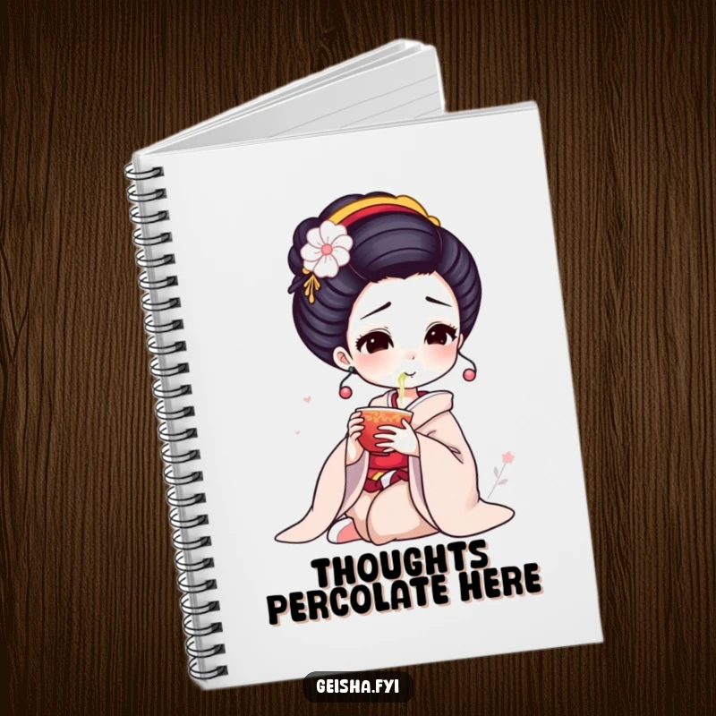 Funny Geisha Notebook: Elegant character delicately sips tea, a serene and humorous journal.