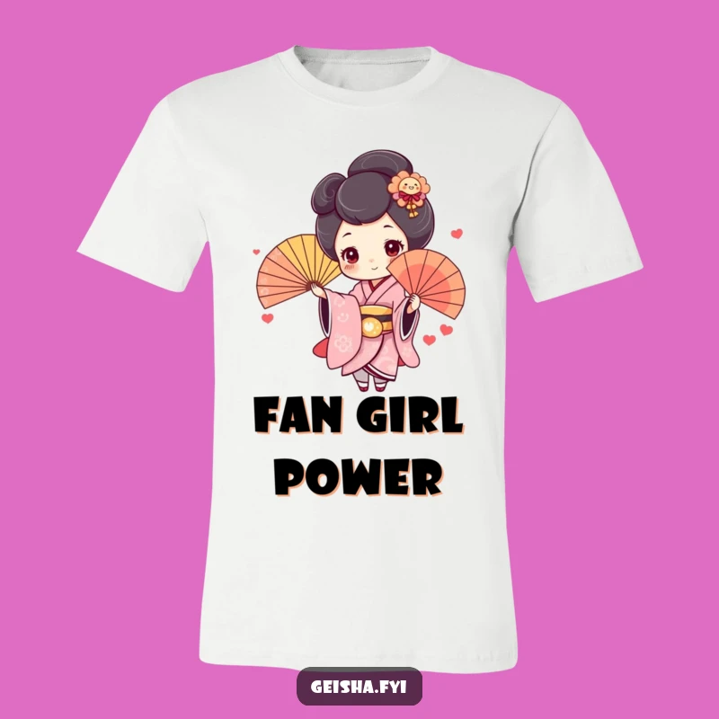 Funny Geisha Fan T-Shirt: Cute Rosy Cheeks Character, Humorous Gift for Women