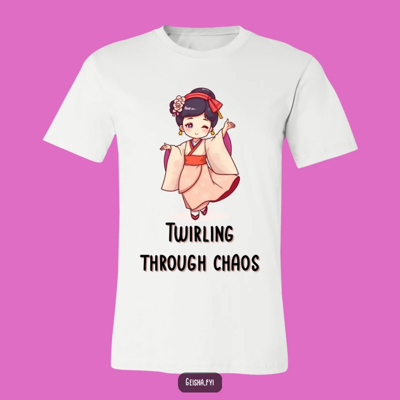 Funny Geisha Twirl T-Shirt: Cheerful Character Dancing Gracefully, a Hilarious Gift Idea