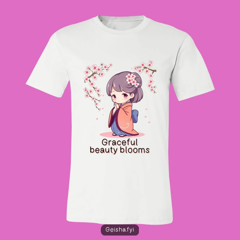 Graceful Geisha Bowing T-Shirt: Cherry Blossom Elegance, Stylish Humorous Gift
