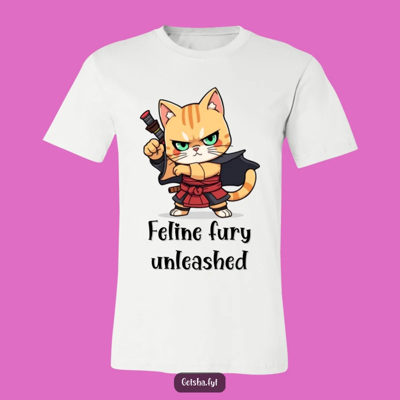 Samurai Cat T-Shirt: Funny Feline Warrior Graphic Tee for Him or Her