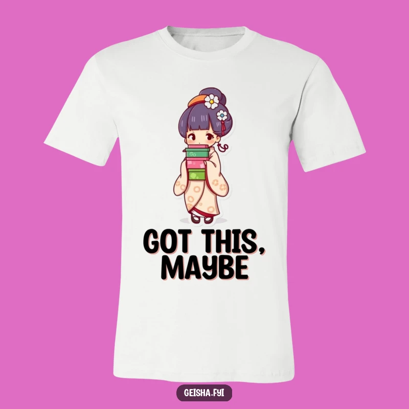 Stylish Funny Geisha Box T-Shirt - Balancing Act Design, Colorful Humor, Great Funny Gift