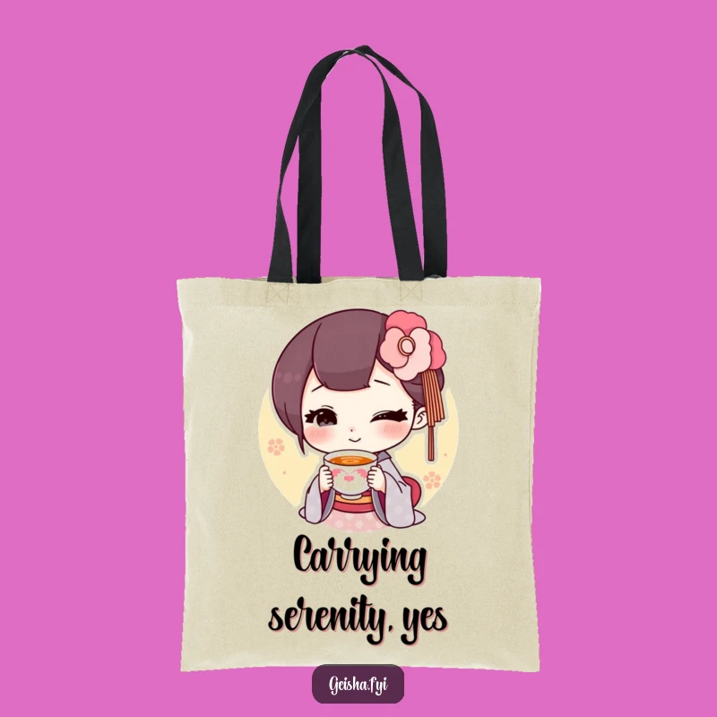 Funny Geisha Tea Tote Bag: Carry Charm With Tiny Cup Humor