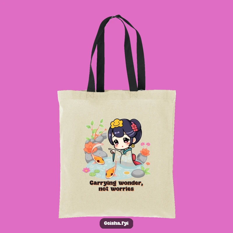 Funny Geisha Points at Koi Tote Bag: Carry Nature's Beauty with Whimsical Charm Gift