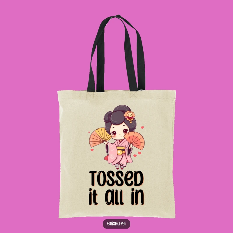 Funny Geisha Fan Tote Bag: Cute Rosy Cheeks Character, Humorous Gift Accessory