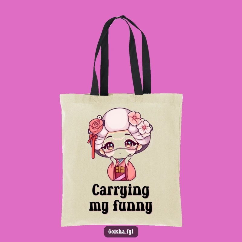 Funny Geisha Mask Face Tote Bag - Carry Your Humor with Style!